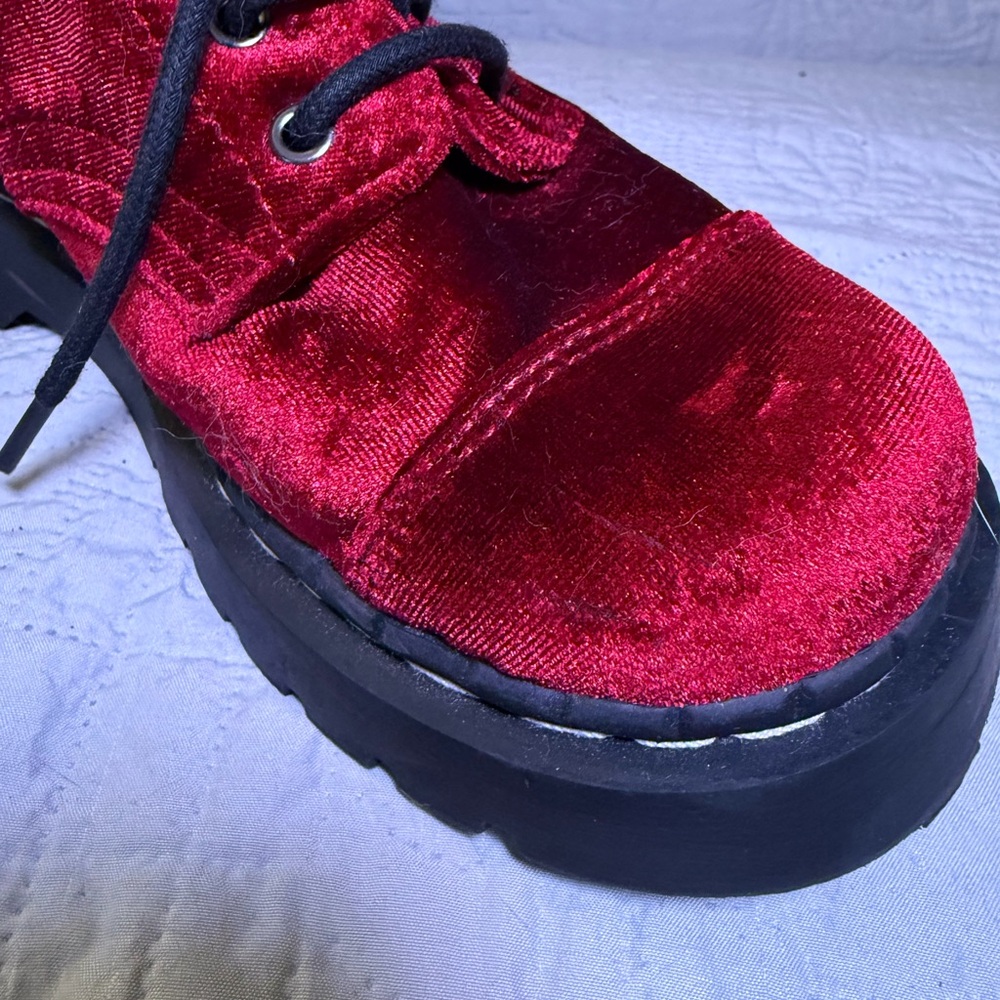 Anarchic By T.U.K. Burgundy Velvet Boots - Picture 8 of 8